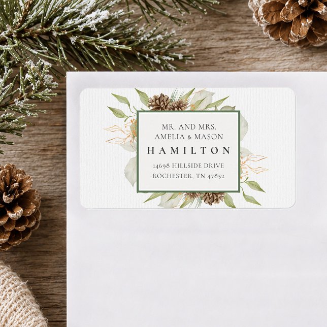 Winter Pinecone Botanical Foliage Green and Gold  Label (Winter Pinecone Botanical Foliage Green and Gold Label)