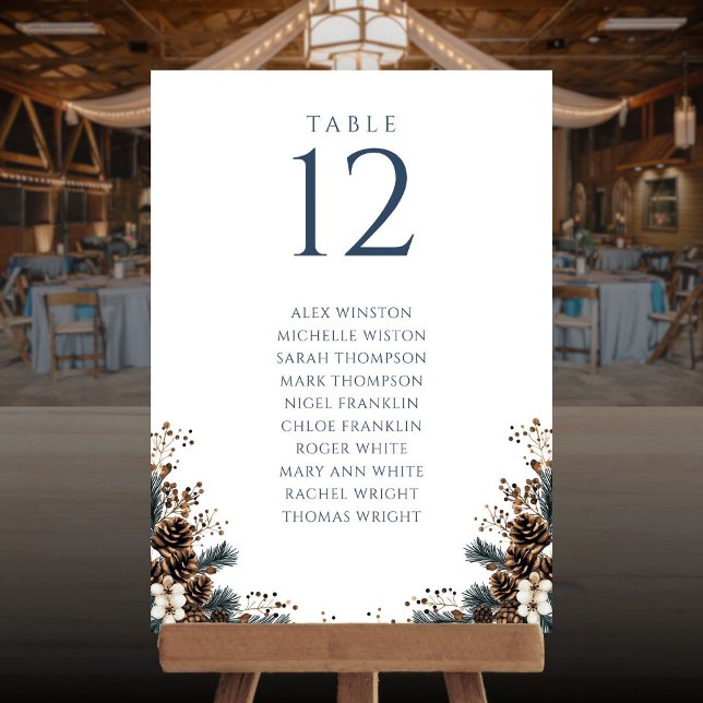 Winter Pinecone Floral Table Number Seating Chart (Winter Pinecone Floral Table Number Seating Chart)
