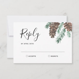 Winter Pinecone Wedding RSVP Reply Card