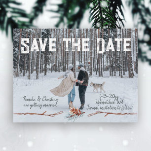 Winter Pinecone Wedding Save-the-Date Postcard