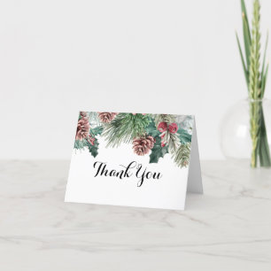 Winter Pinecones and Holly Thank You Card