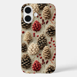 Winter Pinecones and Red Berries iPhone 16 Case
