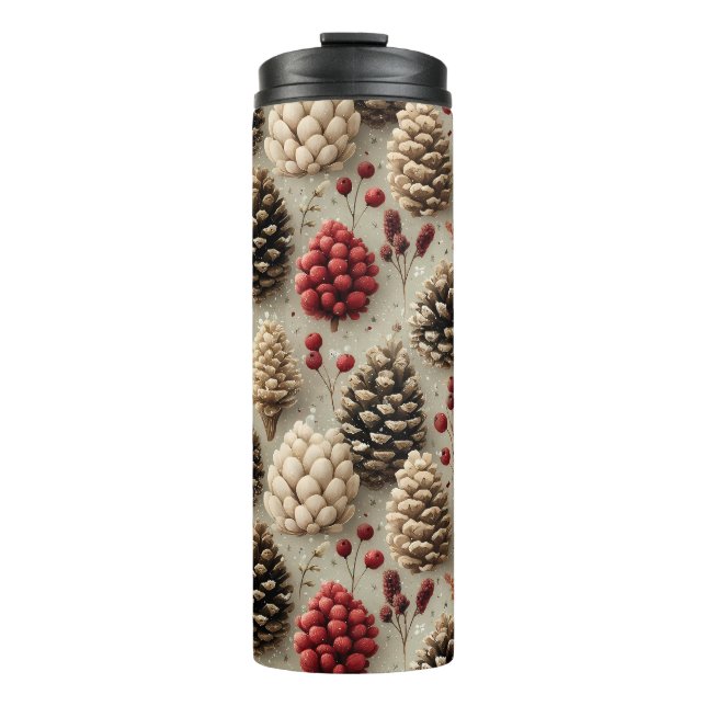 Winter Pinecones and Red Berries Thermal Tumbler (Front)