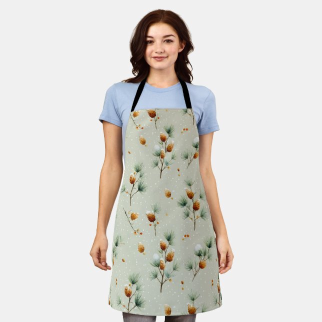 Winter Pinecones and Snowy Branches Apron (Worn)