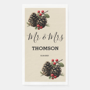 Winter Pinecones & Berries Family Throw Pillow Napkin