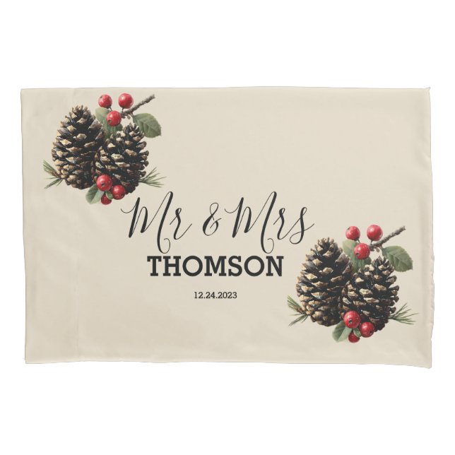 Winter Pinecones & Berries Family Throw Pillow Pillowcase (Front)