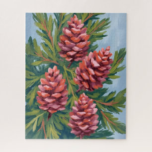 Winter Pinecones Nature Watercolor Painting Jigsaw Puzzle