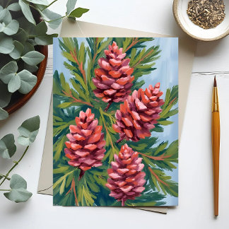 Winter Pinecones | Nature Watercolor Painting Postcard