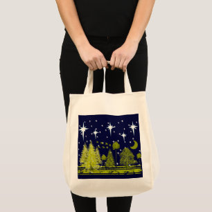 Winter Pines Bag-Stars and Green Moon Tote Bag
