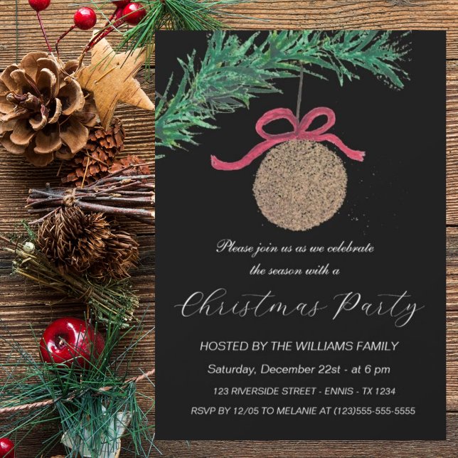 Winter Pines Black Christmas Party Watercolor  Holiday Card (Creator Uploaded)