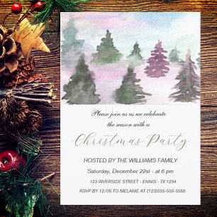 Winter Pines Christmas Party Watercolor  Holiday Card