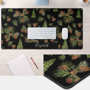 Winter Pines Custom Name Greenery Desk Mat