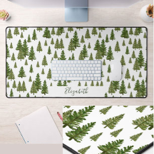 Winter Pines Custom Name Greenery Desk Mat