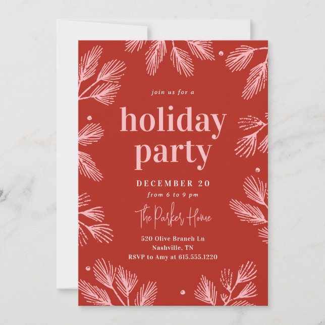 Winter Pines Editable Colour Holiday Invitation (Front)