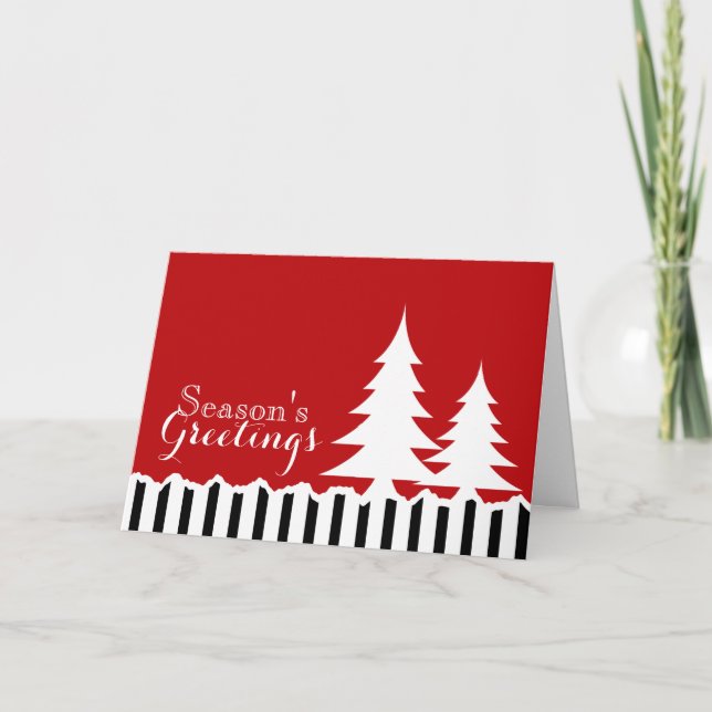 Winter Pines Festive Red Greeting Holiday Card (Front)