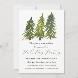 Winter Pines Trees Holiday Party Watercolor  Card