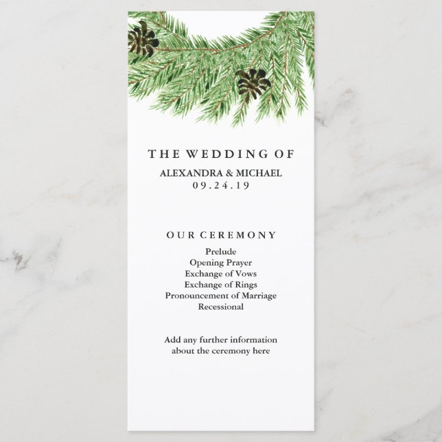 Winter Pines Wedding Program Programme (Front)