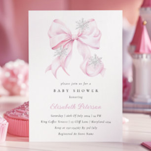 Winter Pink Bow Baby Shower Invitation