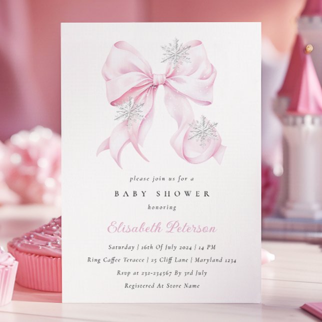 Winter Pink Bow Baby Shower Invitation (Creator Uploaded)