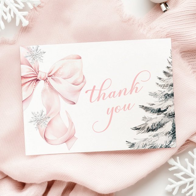 Winter Pink Bow Baby Shower Thank You Card (Creator Uploaded)