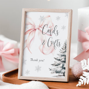 Winter Pink Bow Cards & Gifts Table Sign