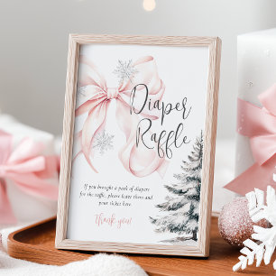 Winter Pink Bow Diaper Raffle Table Sign