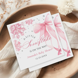 Winter Pink Bow Snowflakes Baby Shower Napkin
