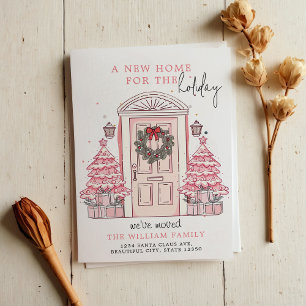 Winter Pink Christmas Door New Home Moving Announcement