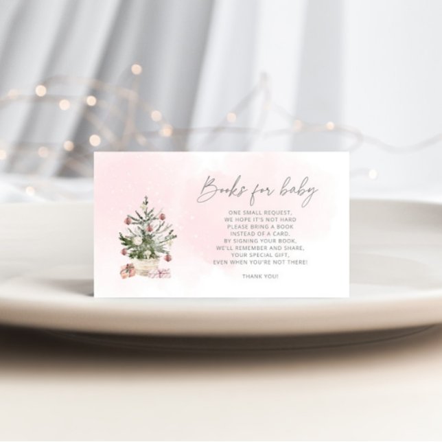 Winter Pink Christmas tree books for baby ticket Enclosure Card (Creator Uploaded)