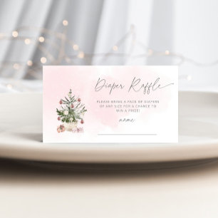 Winter pink Christmas tree diaper raffle ticket Enclosure Card
