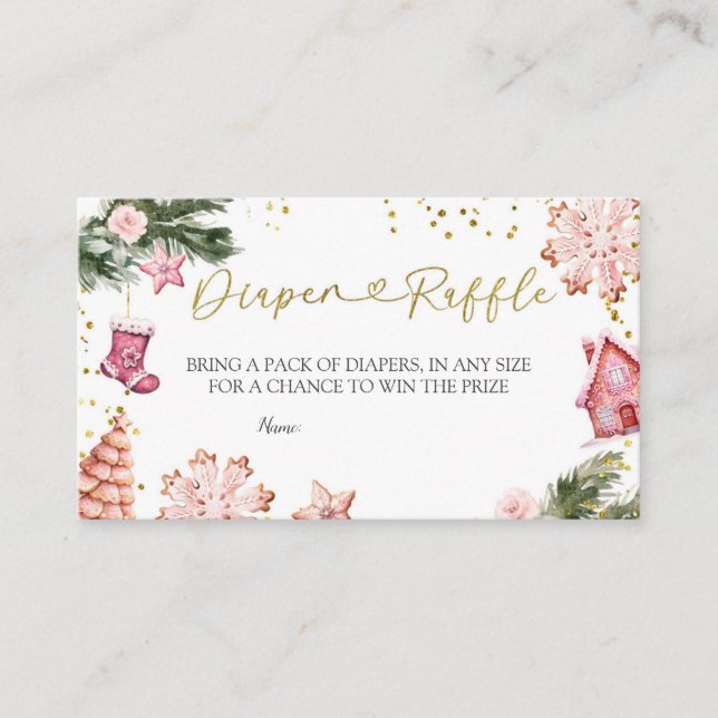 Winter Pink Cookie Baby Shower Diaper Raffle Enclosure Card (Front)