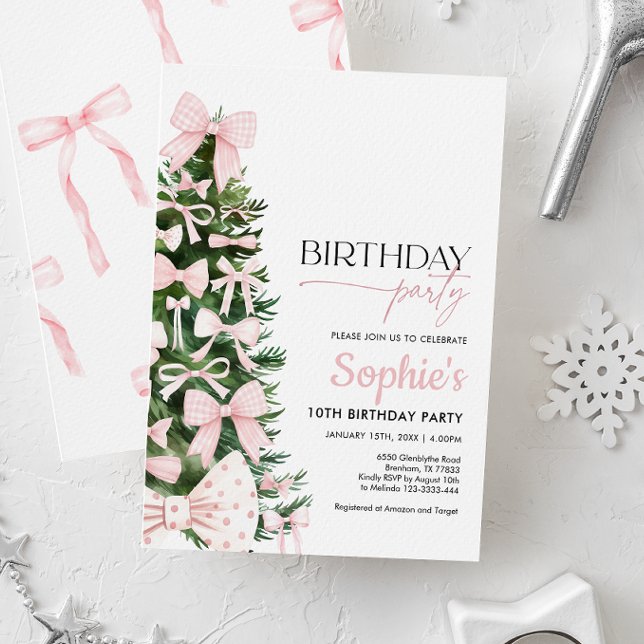 Winter Pink Coquette Bow Birthday Invitation (Creator Uploaded)