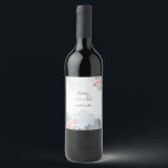 Winter Pink Floral Christmas Wine Bottle Label<br><div class="desc">Winter Pink Floral Christmas Pine Trees Gold & Silver Snowflakes Wine Bottle Label
All wording can be customised</div>