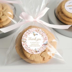 Winter Pink Floral Girl Baby Shower Thank you Classic Round Sticker