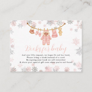 Winter Pink Girl Baby Shower Snow Books for Baby Enclosure Card