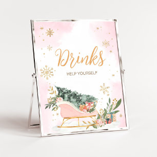 Winter Pink Gold Snowflake Drinks Poster