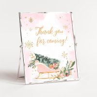 Winter Pink Gold Snowflake Thank You for Coming