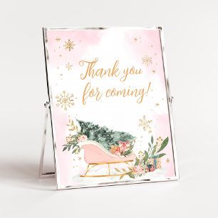 Winter Pink Gold Snowflake Thank You for Coming Poster