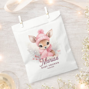 Winter pink hat scarf deer girl Party Favour Bags