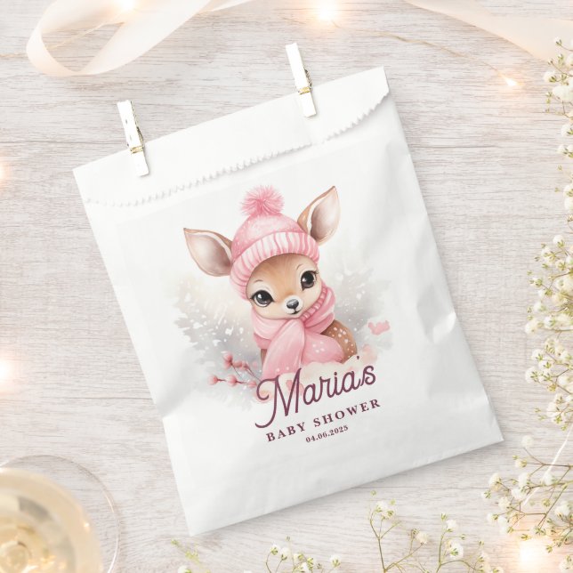 Winter pink hat scarf deer girl Party Favour Bags (Clipped)