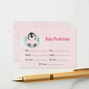 Winter Pink Penguin Baby Shower Game Predictions Enclosure Card