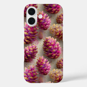 Winter Pink Pine Cones with Golden Accents iPhone 16 Case