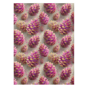Winter Pink Pine Cones with Golden Accents Tablecloth