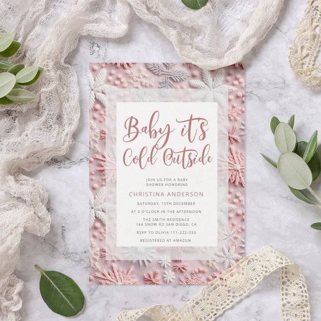 Winter Pink Silver Snowflake Baby Shower Invitation (Creator Uploaded)