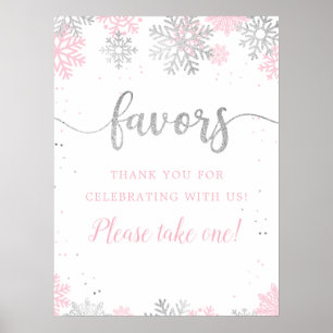 Winter Pink Silver Snowflake Favours Please Take 1 Poster