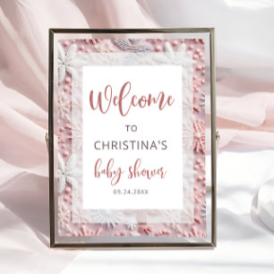 Winter Pink Silver Snowflakes Baby Shower Welcome  Poster