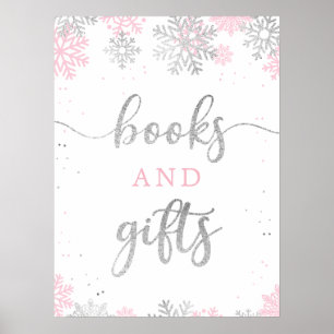 Winter Pink Silver Snowflakes Book And Gifts Sign