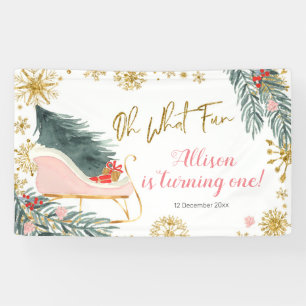 Winter Pink Sleigh Girl Birthday Banner