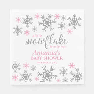 Winter Pink Snowflake Baby Shower Napkin