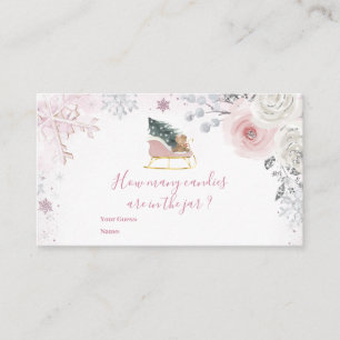 Winter Pink Snowflake Sleigh How Many Candies Enclosure Card